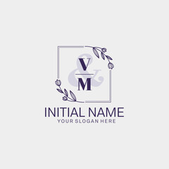 Initial letter VM beauty handwriting logo vector