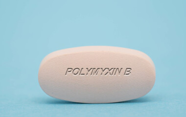 Obraz na płótnie Canvas Polymyxin B Pharmaceutical medicine pills tablet Copy space. Medical concepts.