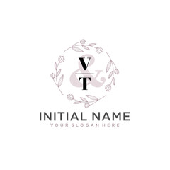 Initial letter VT beauty handwriting logo vector