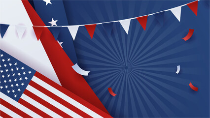 Happy 4th of July USA Independence Day background with American national flag. Universal US American banner. Vector illustration. Designed for Memorial day, Labour day, presentation, patriot, election