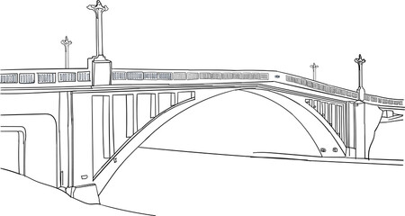 Line drawing of the Feliciano Sodré Bridge, located in the city of Cabo Frio, Rio de Janeiro, Brazil. Historic Monument, inaugurated in 1926. It connects the city center to the Gamboa.