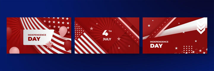 USA flag background. American flag waving in the wind vector illustration. Happy 4th of July stars balloons fireworks - Independence Day USA blue red background for celebration poster template