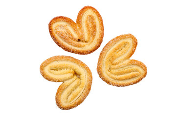 Cookies puff ears with sugar on a white background.