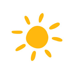 Yellow sun isolated on a white background. Hand drawn vector illustration for your design.
