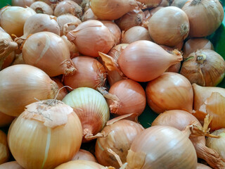 Top View Onion (Bawang Bombay) in Indonesian market. Bawang bombay or Onions are now hard to find in traditional Indonesian markets and are expensive.