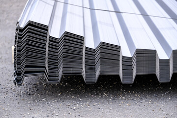 metal roofing sheets waiting for delivery to customer - obrazy, fototapety, plakaty