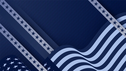 USA flag background. American flag waving in the wind vector illustration. Happy 4th of July stars balloons fireworks - Independence Day USA blue red background for celebration poster template