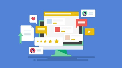 Content marketing, online branding message business communication, blogging and social media awareness campaign management concept, 2d animation 4k video clip.