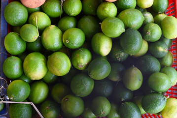 Many limes for sale closeup on Vietnamese market 