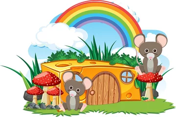Mouse group with cheese house © blueringmedia
