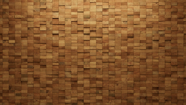 Timber, Wood Wall background with tiles. Natural, tile Wallpaper with 3D, Rectangular blocks. 3D Render