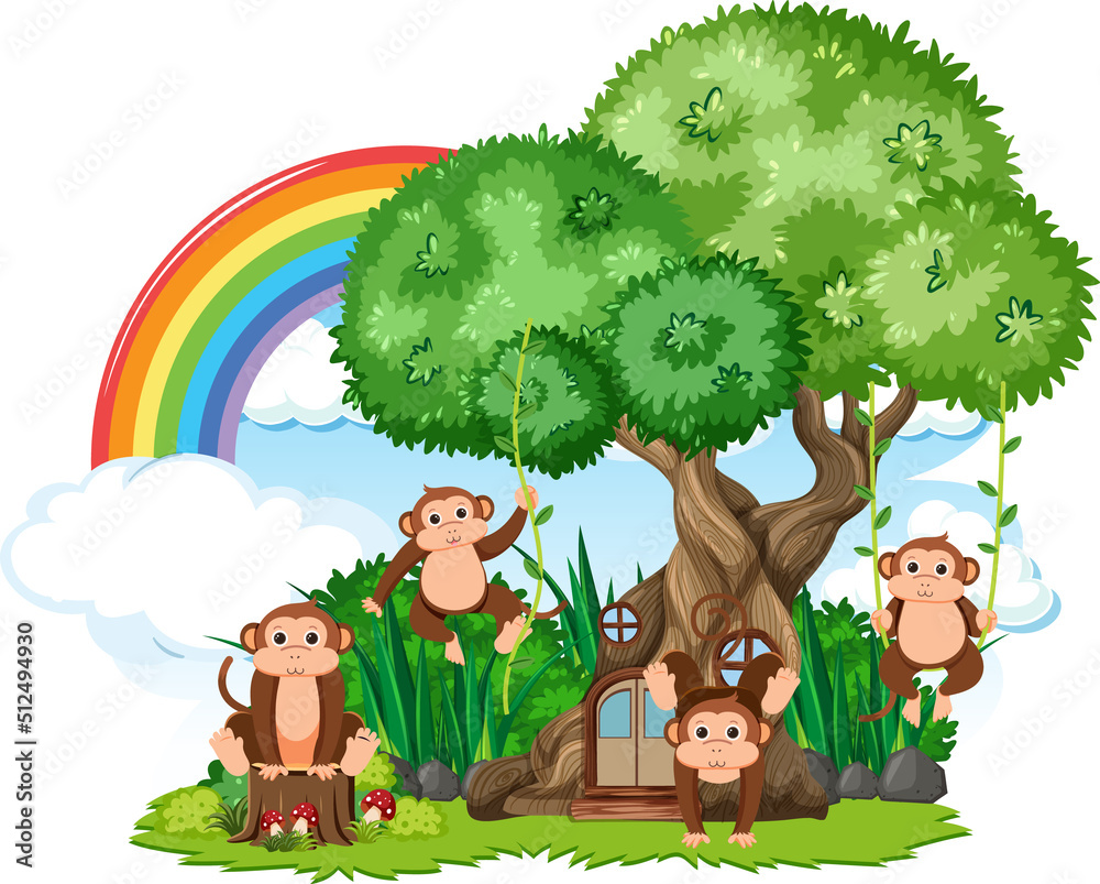 Poster Monkey group with tree