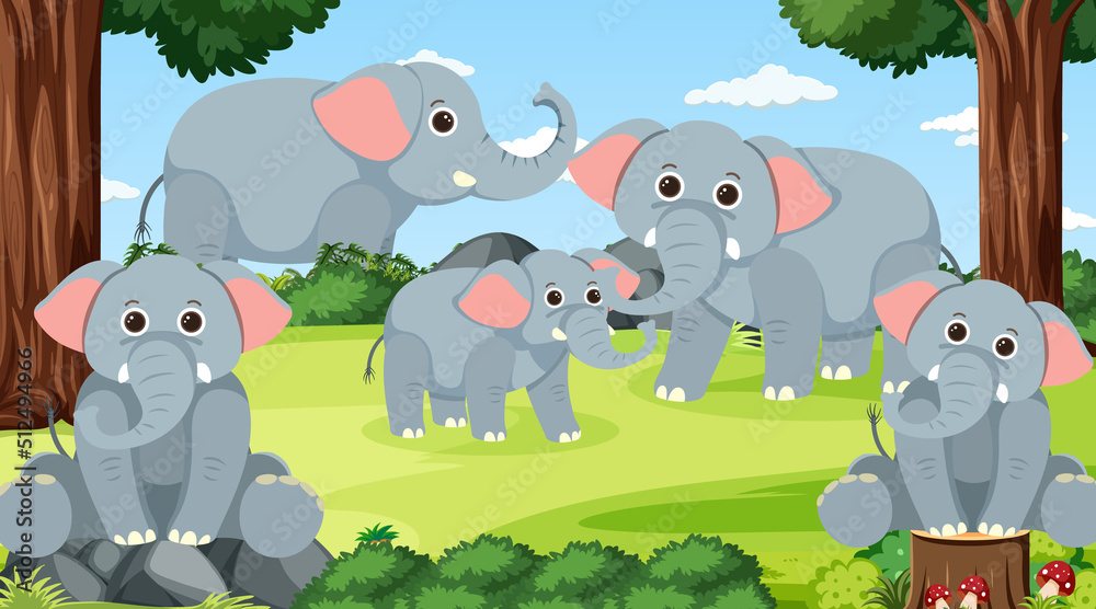 Sticker Elephants in the forest scene