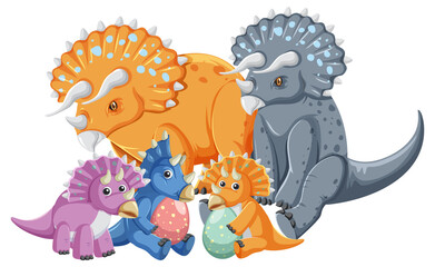 Cute triceratops dinosaur and baby