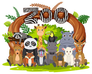 Obraz na płótnie Canvas Zoo animals group in flat cartoon style