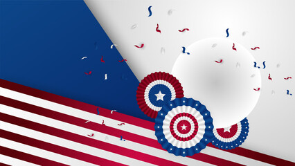 Obraz premium Happy 4th of July USA Independence Day background with American national flag. Universal US American banner. Vector illustration. Designed for Memorial day, Labour day, presentation, patriot, election