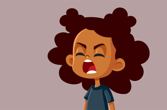 
Angry Upset Girl Feeling Furious Vector Cartoon Illustration. Rude insolent brat yelling with entitlement and rage
