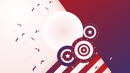 Fototapeta premium USA flag background. American flag waving in the wind vector illustration. Happy 4th of July stars balloons fireworks - Independence Day USA blue red background for celebration poster template