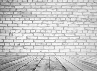 gray interior with brick wall