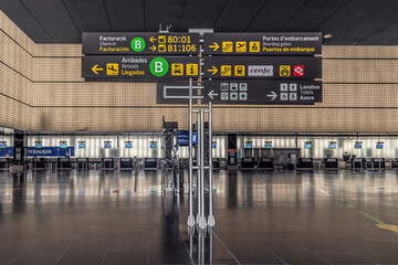 Barcelona, Spain - November 24, 2021: Information board inside Josep Tarradellas Barcelona-El Prat...