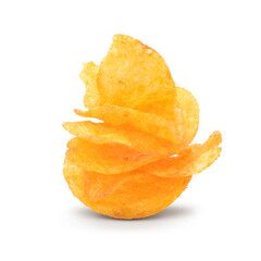 Salty snack are natural fried in sunflower oil potato thin chips with paprika powder and taste isolated on white