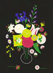 Flemish Flower Painting - Black Vector Art