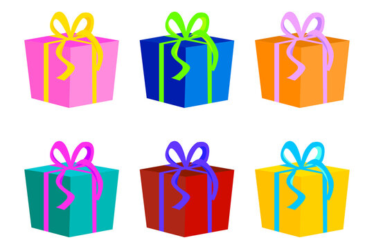 Flat colored gift boxes. Happy birthday Gift box icon. Vector illustration. Stock image.
