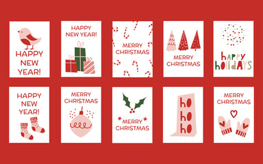 Big Christmas Card set. Holiday cards. Winter greeting collection of vector cards