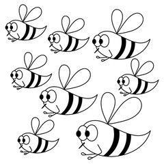 Bees for children coloring page. Hand drawn cute bee . Flying insects
