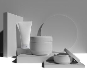 Blank white cosmetic packaging 3d render