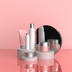 Blank pink cosmetic packaging 3d render