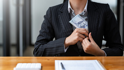 Business people giving bribe and collaborating with corruption. Bribery and corruption concept.