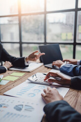 Group of young business people work together in office. Concept of presentation new idea business project.