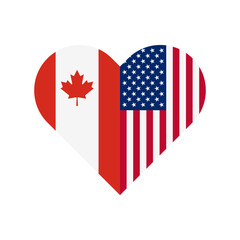 Fototapeta premium unity concept. heart shape icon with canada and american flags. vector illustration isolated on white background