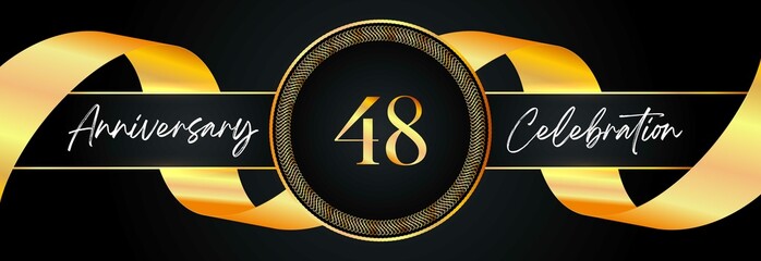 48 years anniversary celebration with frame and gold ribbon for a birthday party, wedding, magazine, brochure poster, banner, ceremony, and greeting card. 48th Anniversary logo design vector.