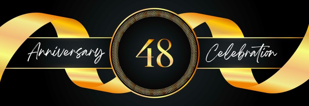 48 years anniversary celebration with frame and gold ribbon for a birthday party, wedding, magazine, brochure poster, banner, ceremony, and greeting card. 48th Anniversary logo design vector.