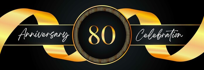 80 years anniversary celebration with frame and gold ribbon for a birthday party, wedding, magazine, brochure poster, banner, ceremony, and greeting card. 80th Anniversary logo design vector.