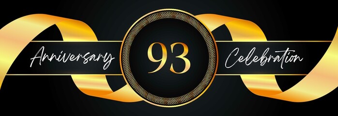 93 years anniversary celebration with frame and gold ribbon for a birthday party, wedding, magazine, brochure poster, banner, ceremony, and greeting card. 93th Anniversary logo design vector.