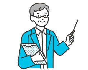 指示棒を持つシニア男性のベクターイラスト素材／健康／終活／説明／質問