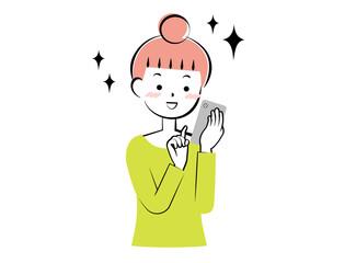 スマホを操作する女性　笑顔　嬉しい 3c