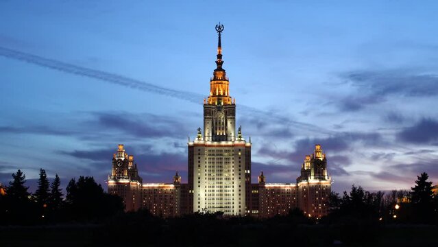 A great summer evening view time lapse of the Moscow University in Russia.