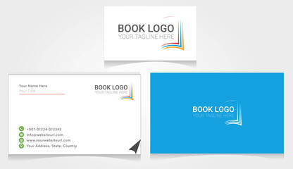 Vector of book logo and business card design ideas. Digital book logo, educational logo for company, institute and organization. Ebook icon with visiting card for corporate.