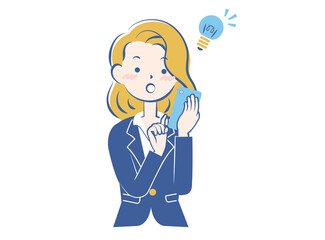 スマホを操作するスーツ姿の女性　気づく　閃く　解決　3c