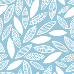Seamless repeat pattern with hand drawn leaves.