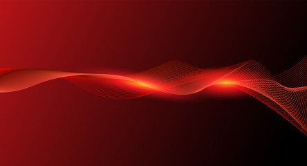 Abstract wave lines motion dark red background presentation template