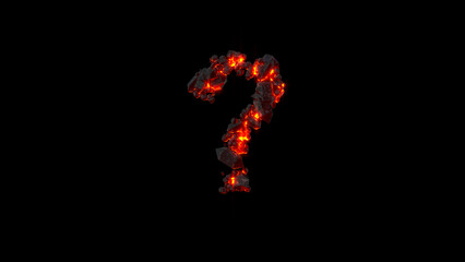 question mark made of very hot lava rocks on black, isolated - object 3D illustration
