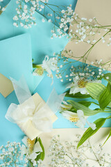 Concept of wedding invitation on blue background