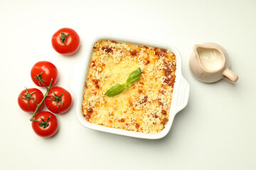 Concept of delicious food, lasagna, top view