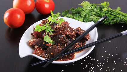 Chinese Delicious traditional food  tray on the black table. horizontal
