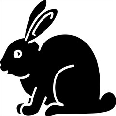 Vector, Image of rabbit silhouette icon, black and white color, transparent background

